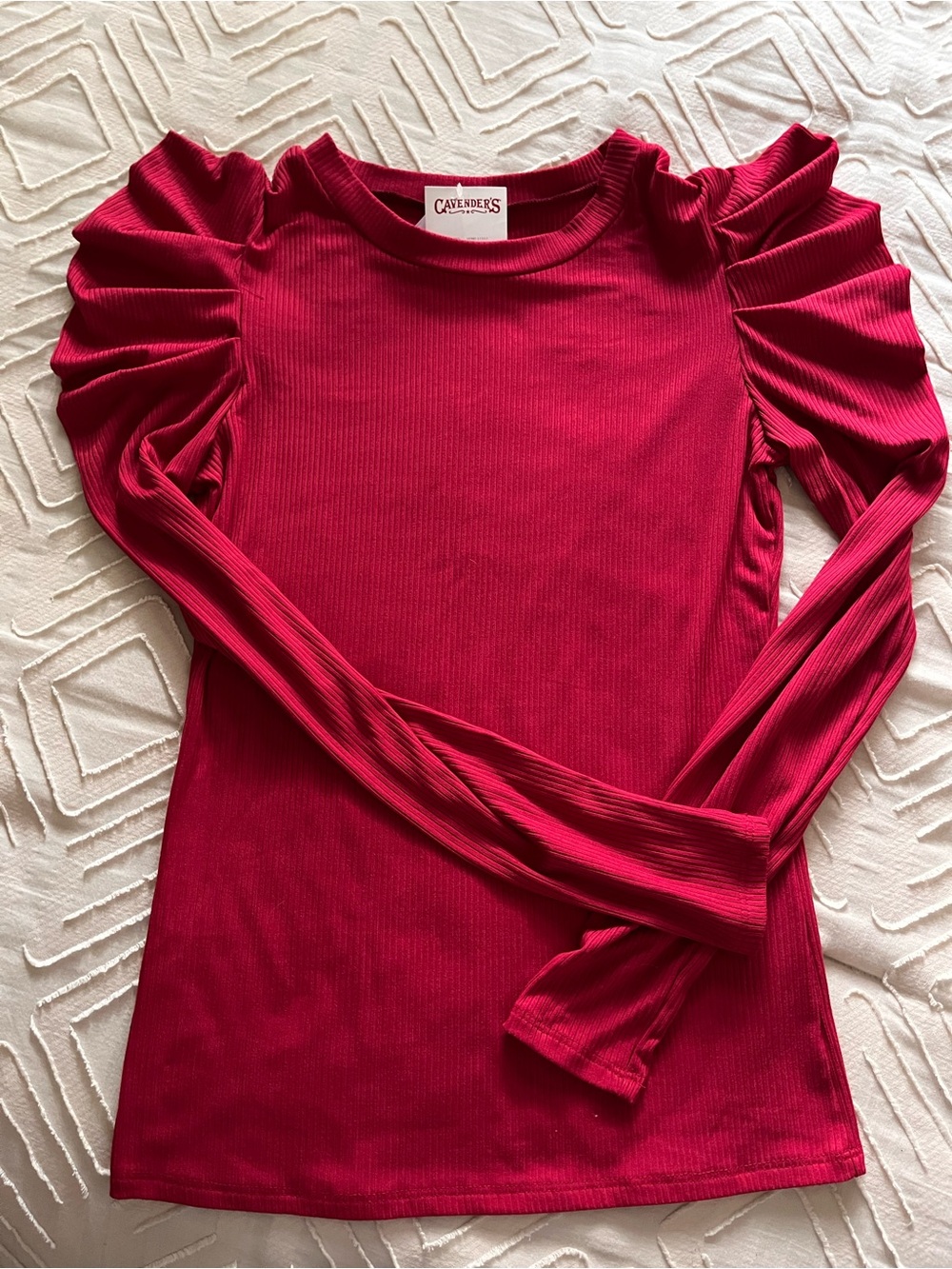 NWT Rouge! Red Ribbed Long-Sleeve Top with Ruffled Shoulders
